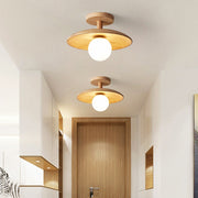Natural Wood Semi Flush Ceiling Light – Globe Glass Modern Fixture