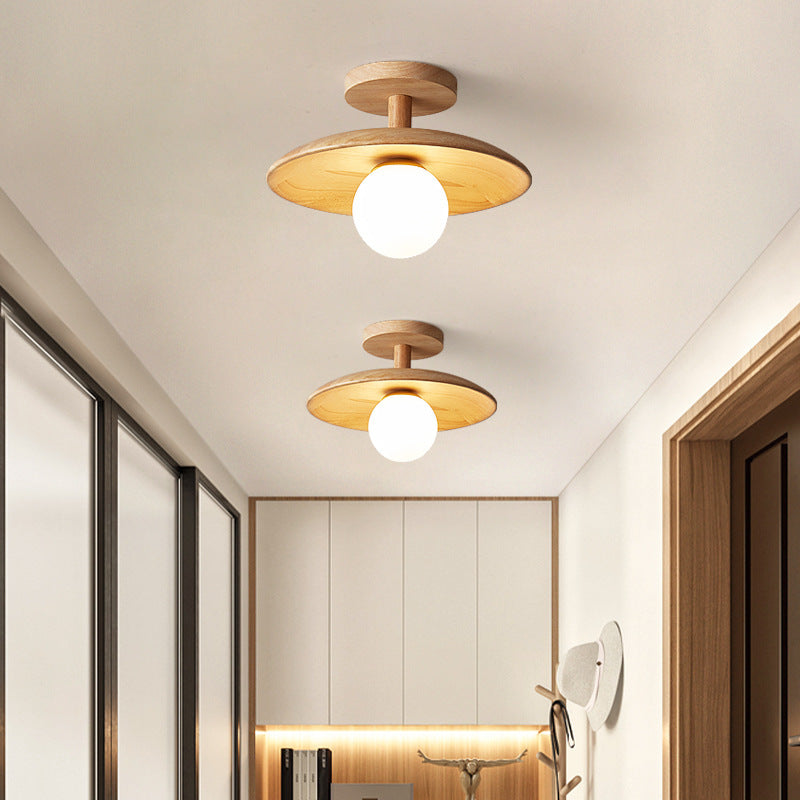 Natural Wood Semi Flush Ceiling Light – Globe Glass Modern Fixture
