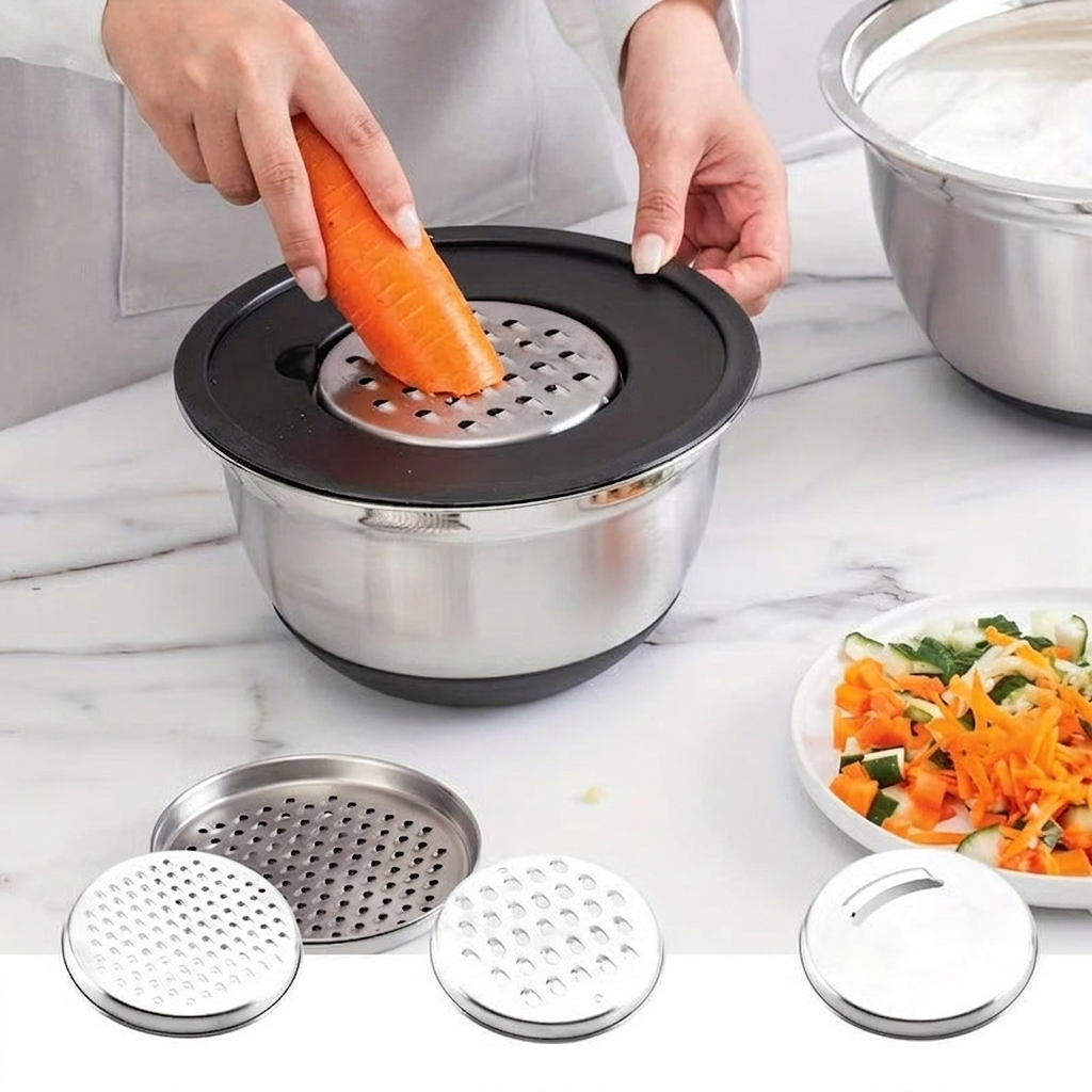 Stratton Nesting Mixing Bowl Set – Stainless Steel Airtight Lids Non Slip Base Kitchen Storage