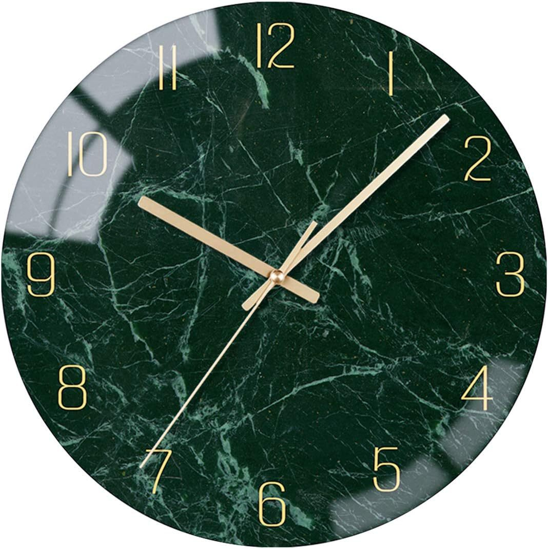 Marvex Noir Wall Clock – Black Gold Marble Round Decorative 12 Inch Silent Living Room Bedroom Kitchen