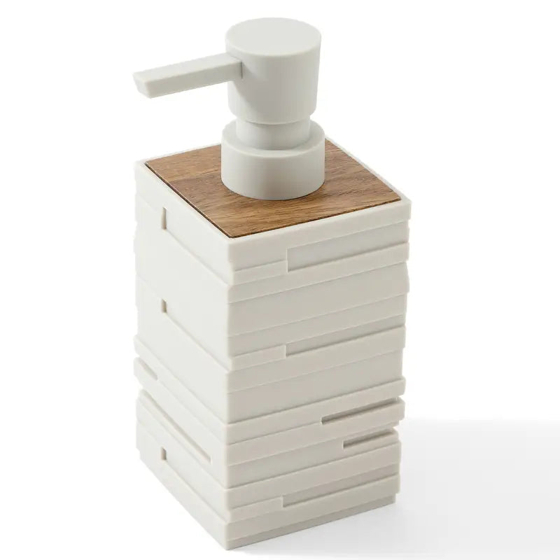 Stratum Wood Soap Dispenser – Modern Black Matte Bathroom Kitchen Countertop Pump Bottle Wooden Accent