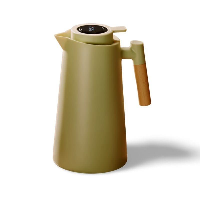 Theron Thermal Carafe – Insulated Stainless Steel Coffee Pot Temperature Display Wood Handle