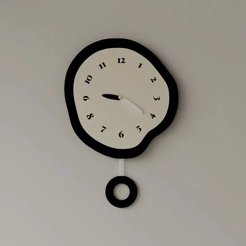 Dralen Pendulum Wall Clock – Modern Silent Quartz Black White Abstract Round Decorative Living Room