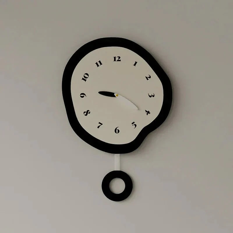 Dralen Pendulum Wall Clock – Modern Silent Quartz Black White Abstract Round Decorative Living Room