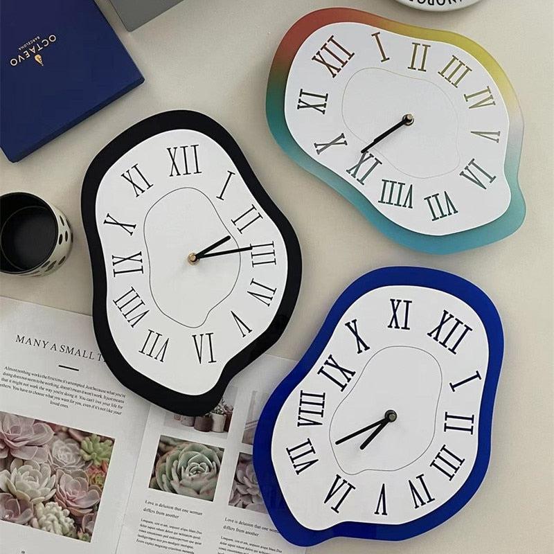 Meltor Wave Wall Clock – Modern Decorative Blue White Roman Numeral Silent Bedroom Living Room