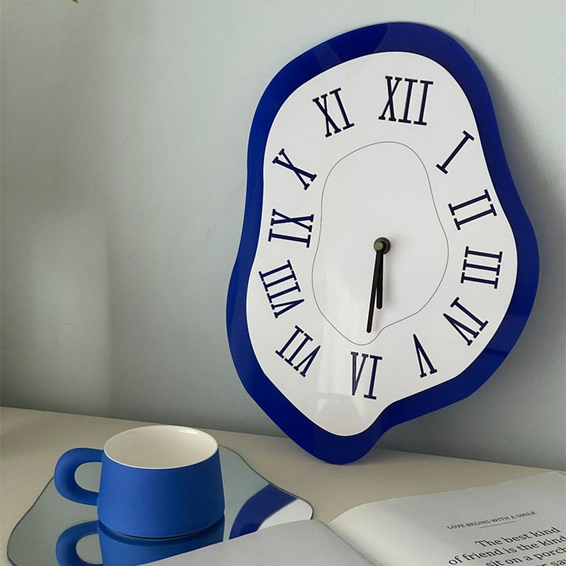 Meltor Wave Wall Clock – Modern Decorative Blue White Roman Numeral Silent Bedroom Living Room