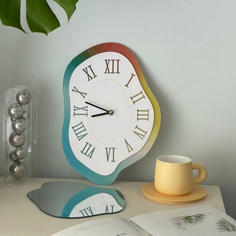 Meltor Wave Wall Clock – Modern Decorative Blue White Roman Numeral Silent Bedroom Living Room