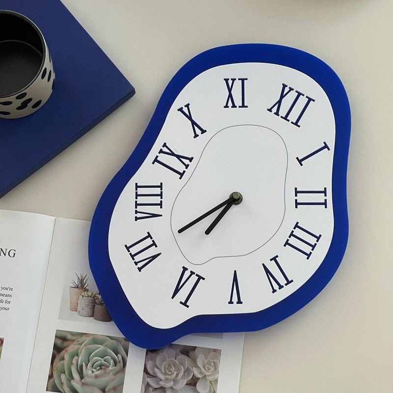 Meltor Wave Wall Clock – Modern Decorative Blue White Roman Numeral Silent Bedroom Living Room