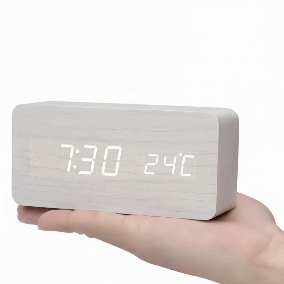 Kronos Wood Digital Alarm Clock – LED Temperature Display Bedroom Nightstand Desk Clock USB Powered