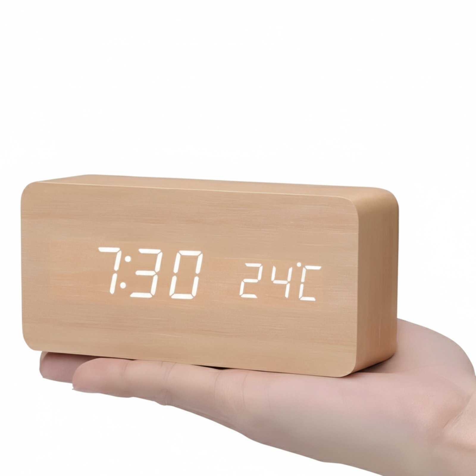 Kronos Wood Digital Alarm Clock – LED Temperature Display Bedroom Nightstand Desk Clock USB Powered