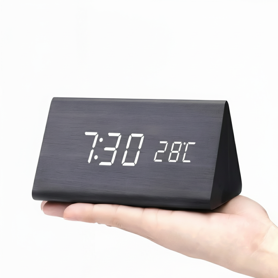 Kronos Wood Digital Alarm Clock – LED Temperature Display Bedroom Nightstand Desk Clock USB Powered