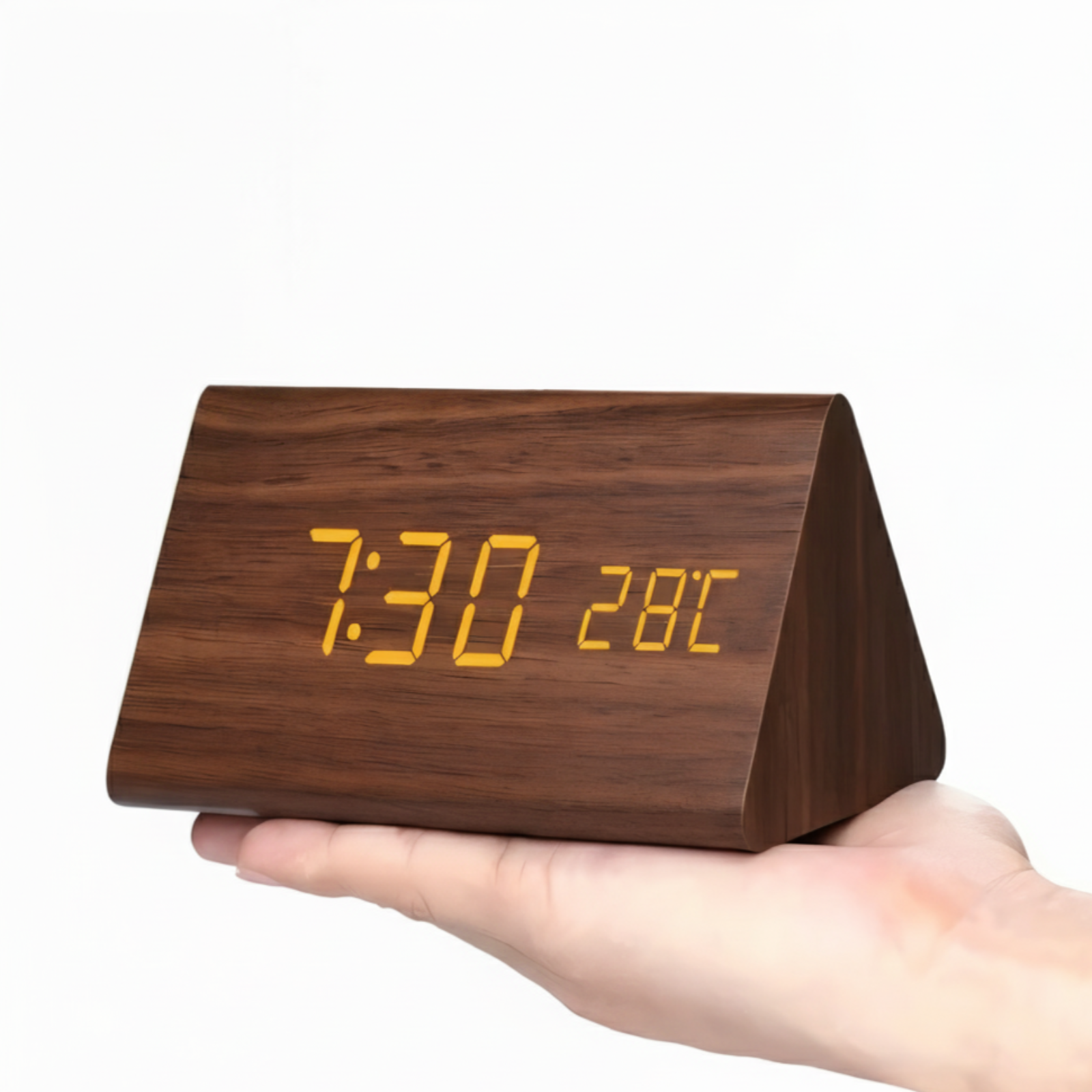 Kronos Wood Digital Alarm Clock – LED Temperature Display Bedroom Nightstand Desk Clock USB Powered