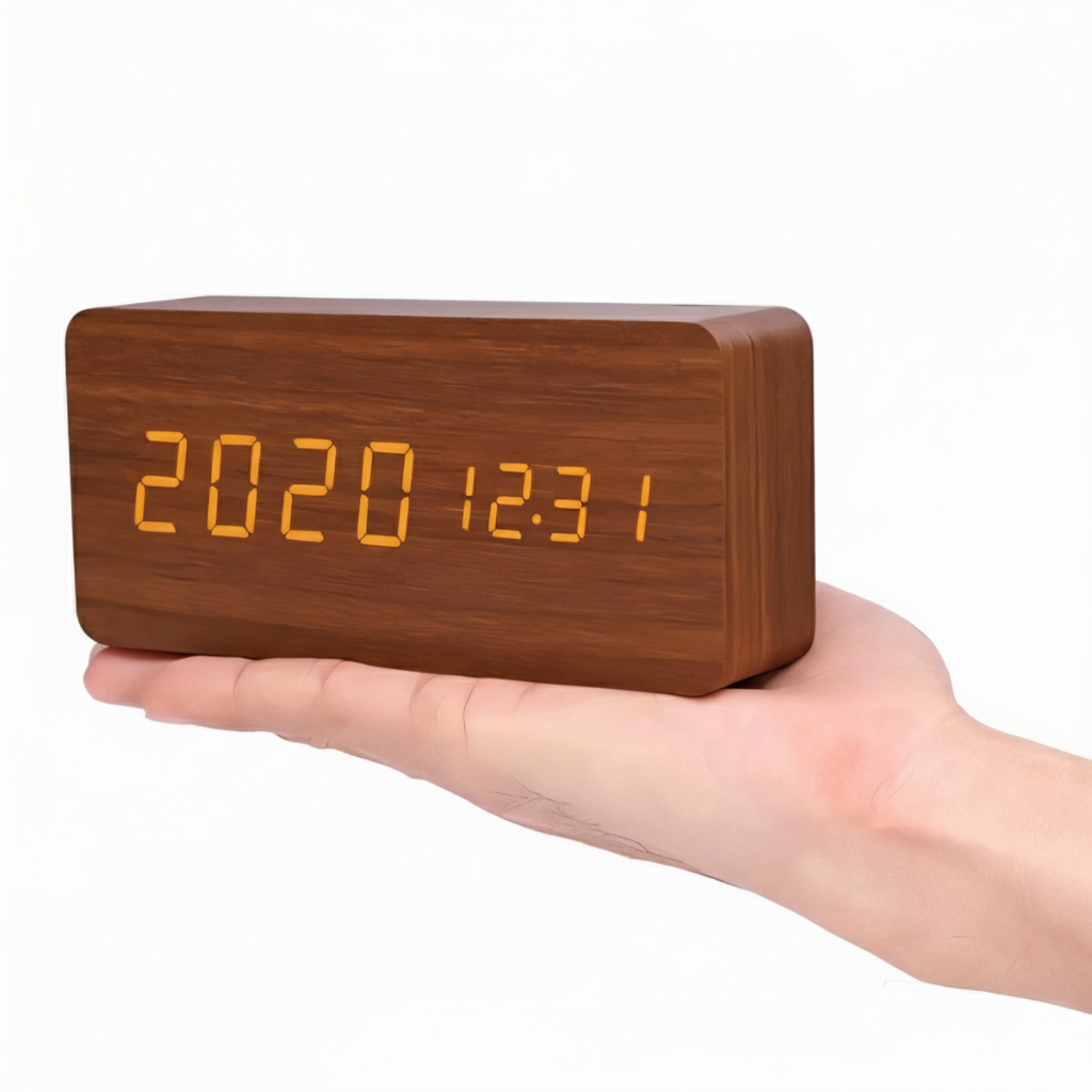 Kronos Wood Digital Alarm Clock – LED Temperature Display Bedroom Nightstand Desk Clock USB Powered