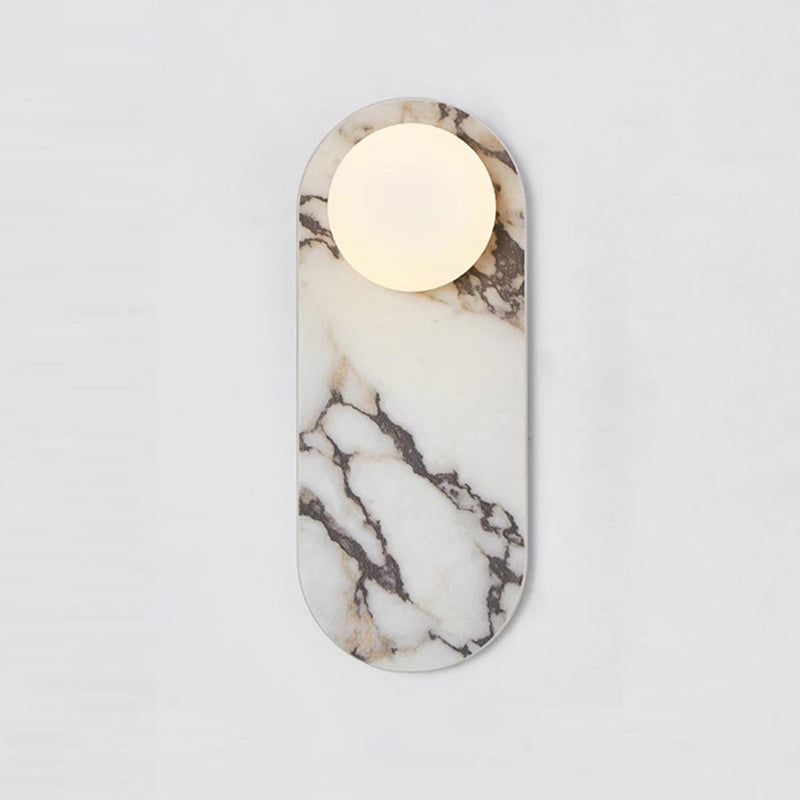 Marble Globe Wall Lamp – Opaline Glass Globe Grey Veining On Marble Backplate Italian Mid Century Inspiration