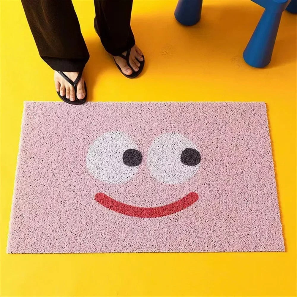 Grinto Doormat – Orange Funny Face Design Indoor Entryway Non-Slip Washable Floor Mat Home Decor