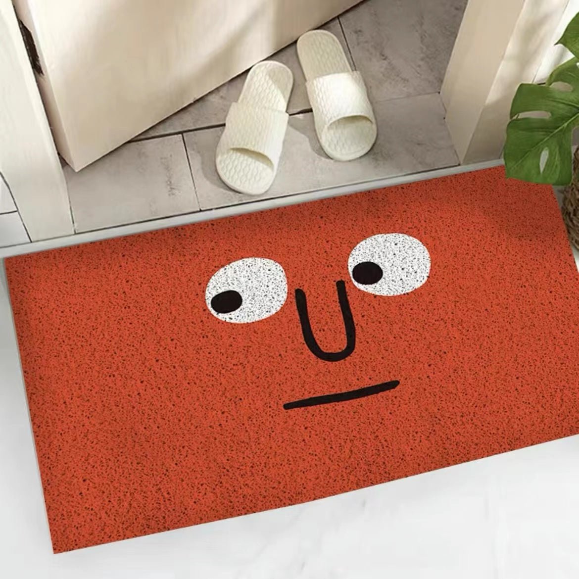 Grinto Doormat – Orange Funny Face Design Indoor Entryway Non-Slip Washable Floor Mat Home Decor