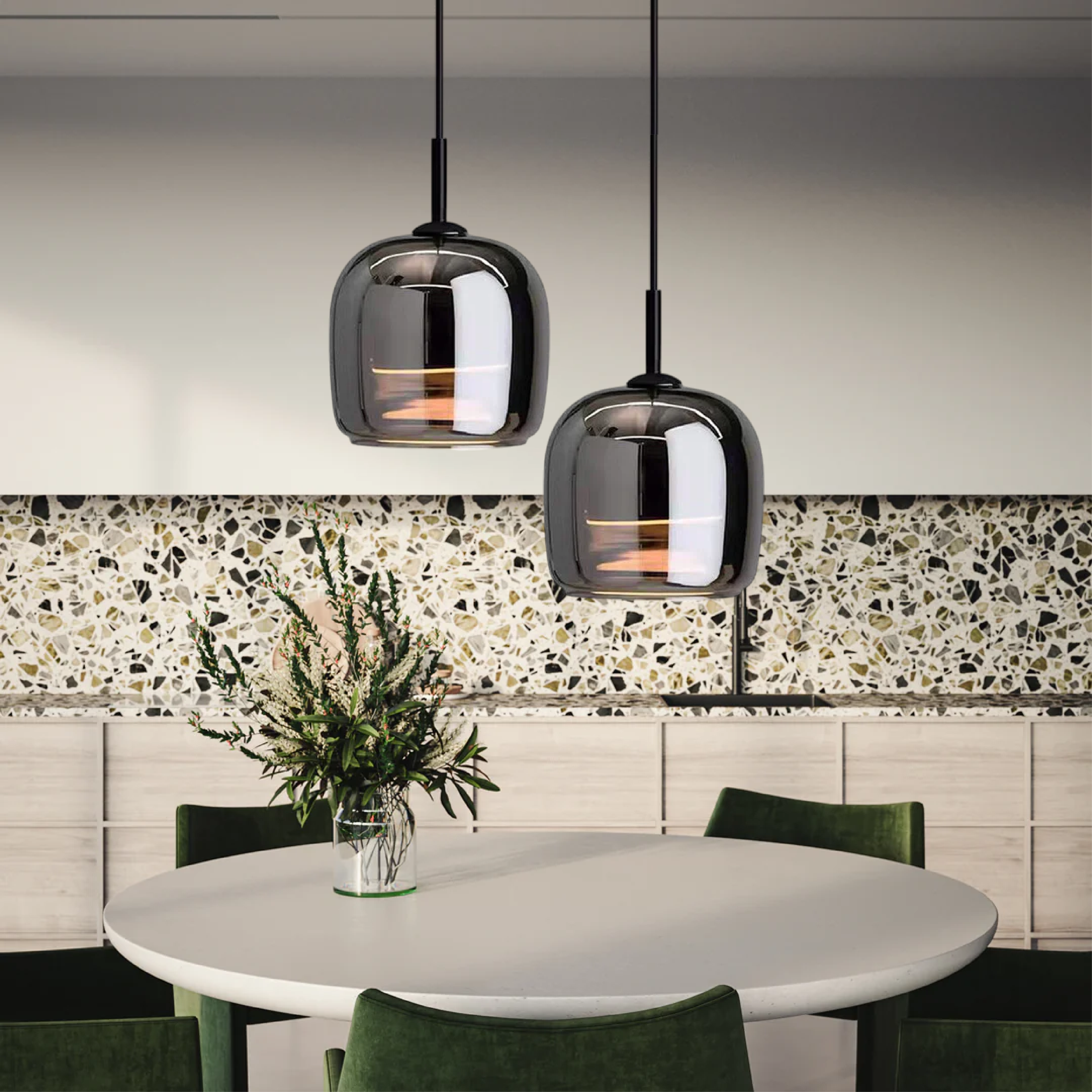 Smoked Glass Pendant Light – Modern Hanging Ceiling Fixture