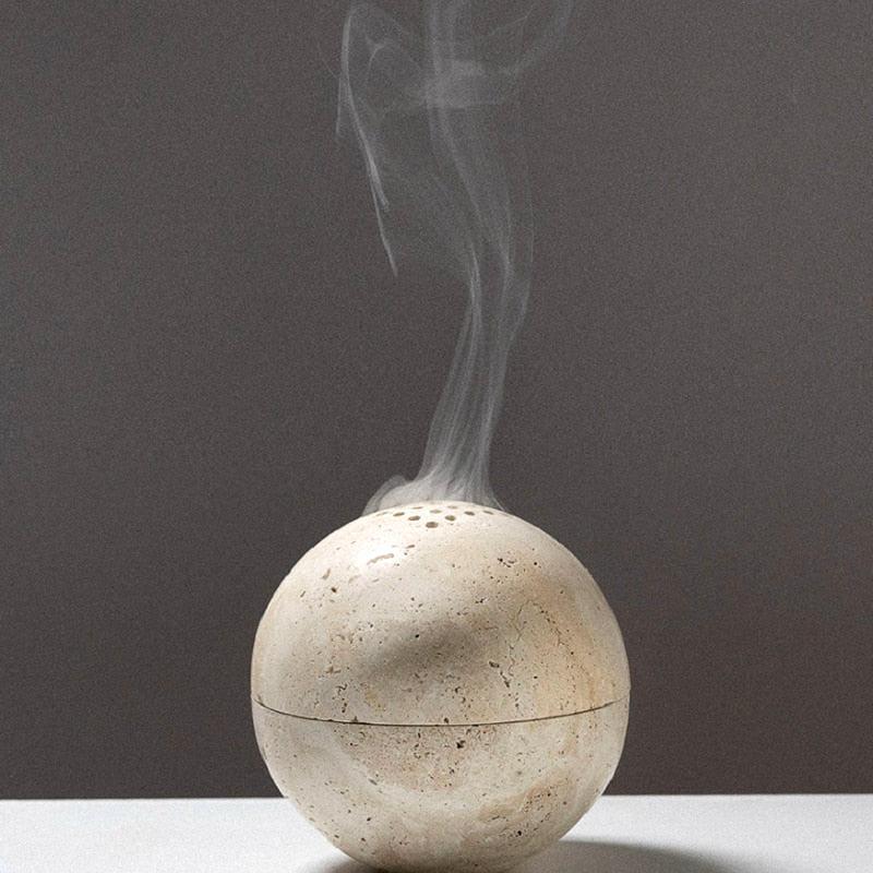 Terraza Stone Incense Burner – Natural Marble Travertine Bowl Aromatherapy Home Decor