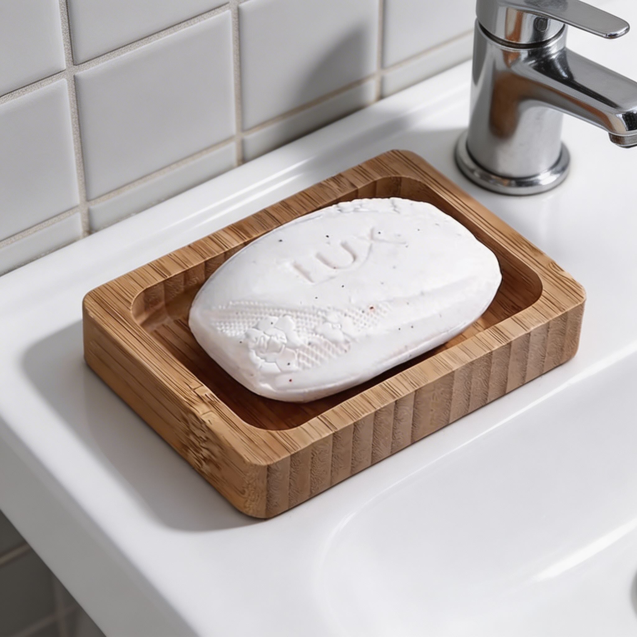 Stratum Bamboo Soap Dish – Natural Wood Bathroom Holder Soap Tray Kitchen Sink Organizer Eco-Friendly
