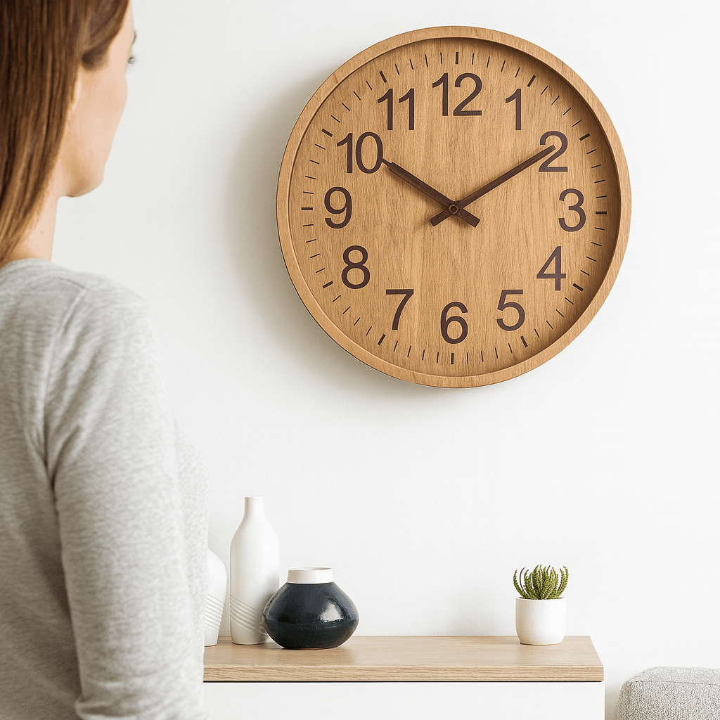 Grainley Round Wall Clock – Wood Analog Silent Living Room Bedroom Kitchen Farmhouse Decorative