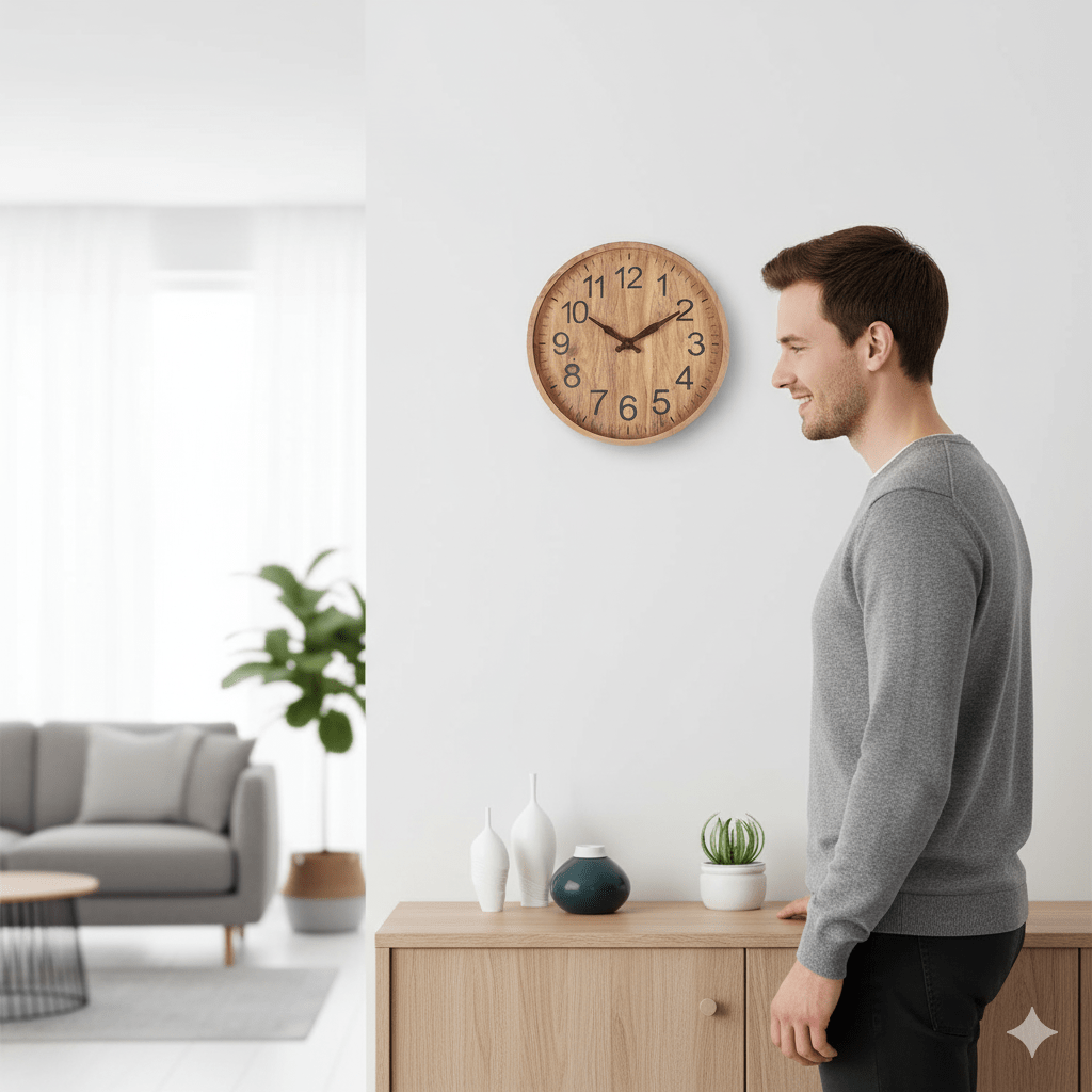 Grainley Round Wall Clock – Wood Analog Silent Living Room Bedroom Kitchen Farmhouse Decorative