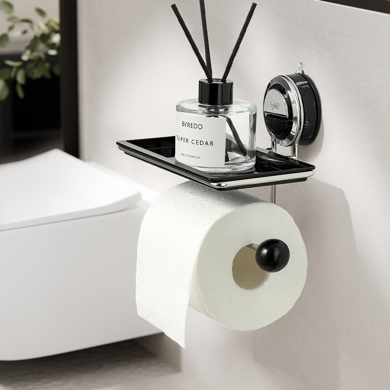Valdor Suction Toilet Paper Holder – Wall Mounted Bathroom Tissue Storage Shelf Stainless Steel Towel Bar