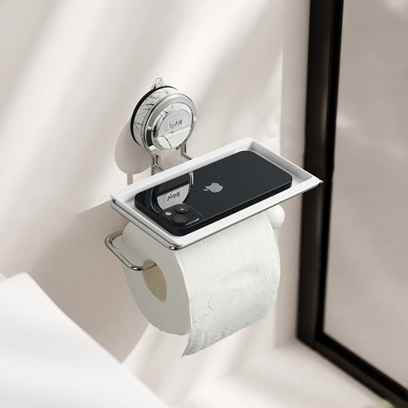 Valdor Suction Toilet Paper Holder – Wall Mounted Bathroom Tissue Storage Shelf Stainless Steel Towel Bar