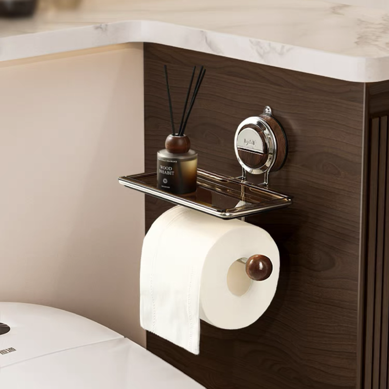 Valdor Suction Toilet Paper Holder – Wall Mounted Bathroom Tissue Storage Shelf Stainless Steel Towel Bar