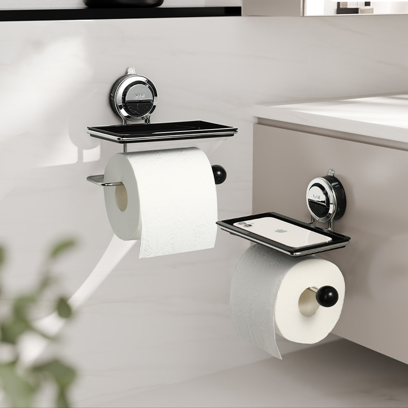 Valdor Suction Toilet Paper Holder – Wall Mounted Bathroom Tissue Storage Shelf Stainless Steel Towel Bar