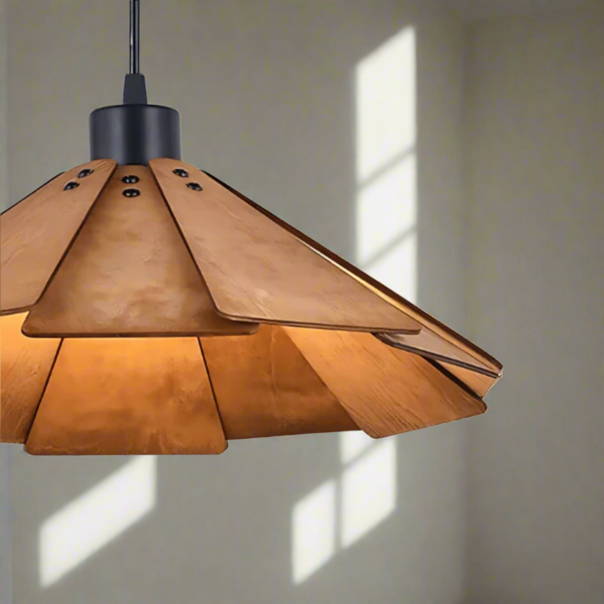 Origami Cone Pendant Light – Decorative Lighting Wood Shade Kitchen Island Dining Room Ceiling