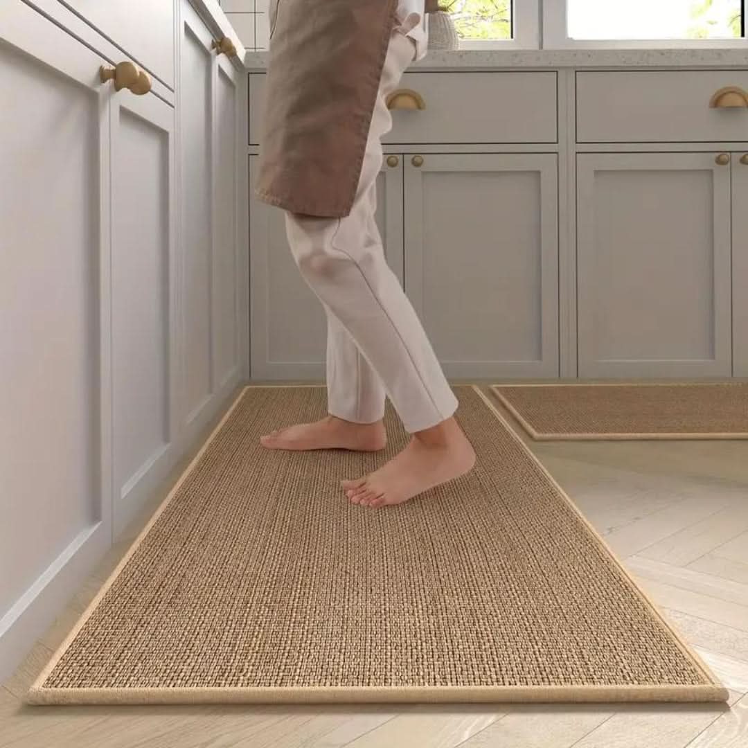 Textura Weave Kitchen Mat Set – Non-Slip Cushioned Anti-Fatigue Floor Runner Beige Textured