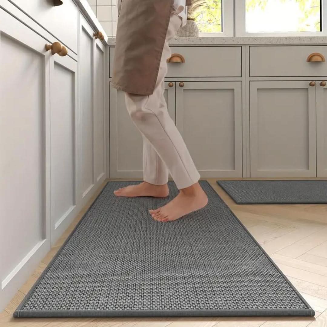 Textura Weave Kitchen Mat Set – Non-Slip Cushioned Anti-Fatigue Floor Runner Beige Textured