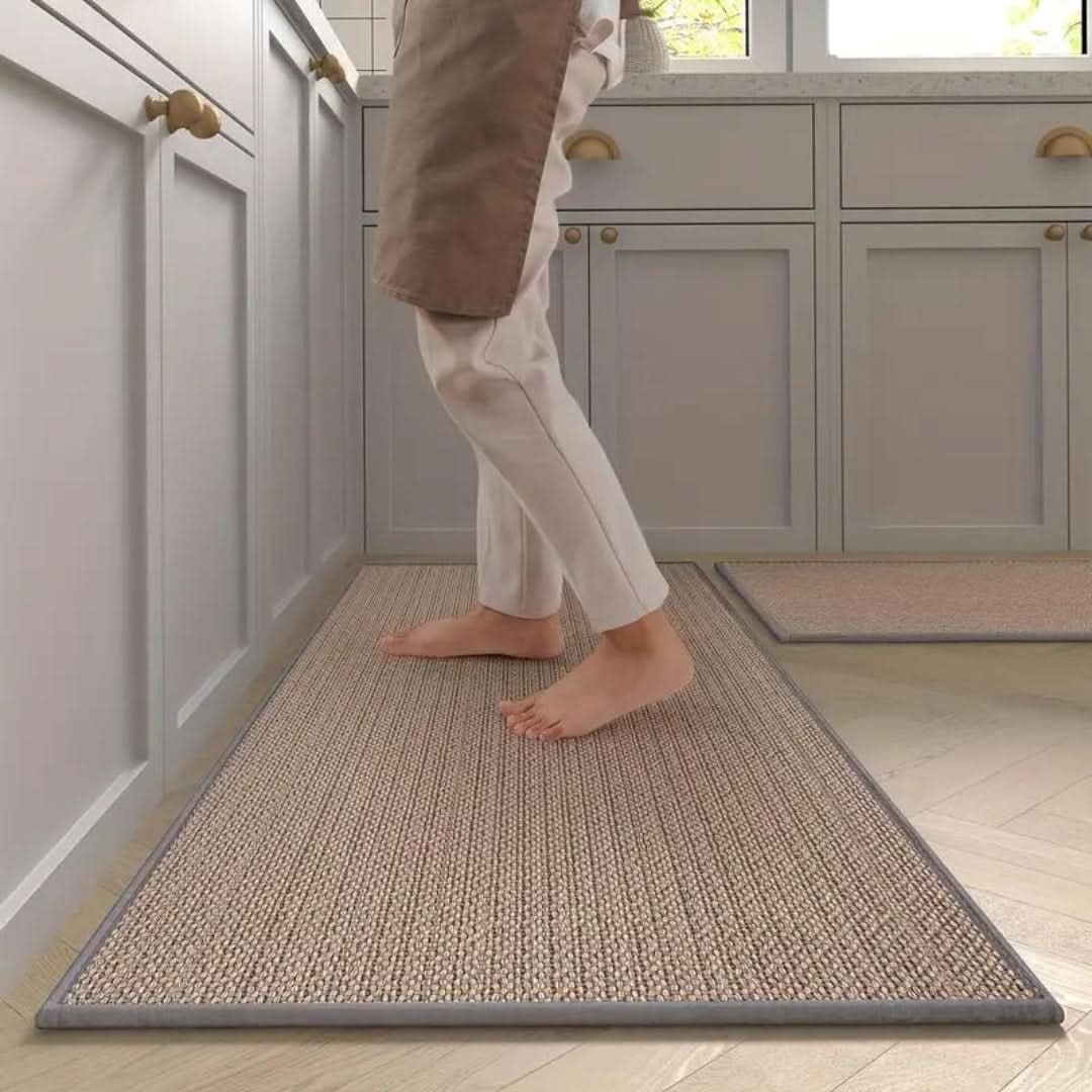 Textura Weave Kitchen Mat Set – Non-Slip Cushioned Anti-Fatigue Floor Runner Beige Textured