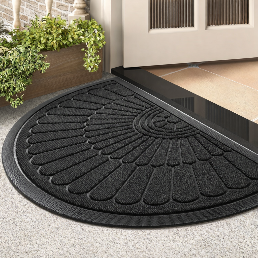 Solara Sunburst Door Mat – Semi-Circular Outdoor Entrance Welcome Non-Slip Waterproof Rubber