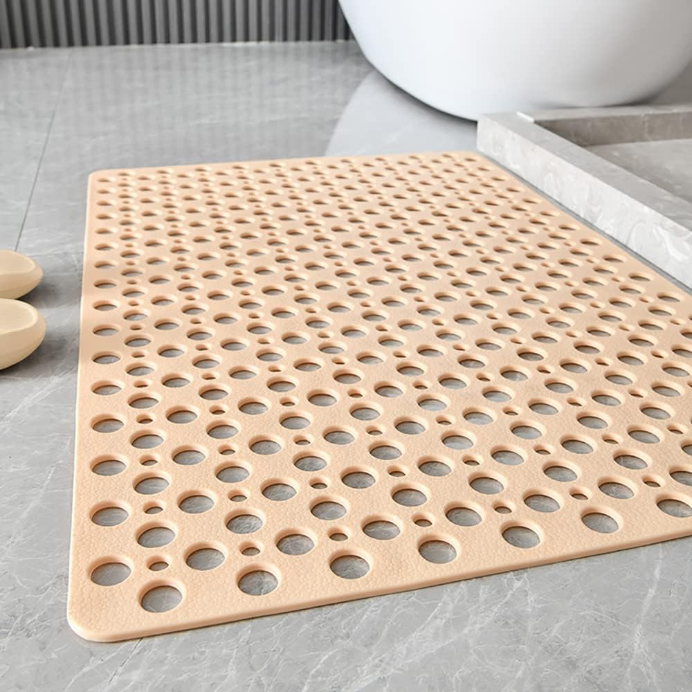 Porevo Shower Mat – Non Slip Bathtub Mat Drain Holes Suction Cup White Bathroom Safety