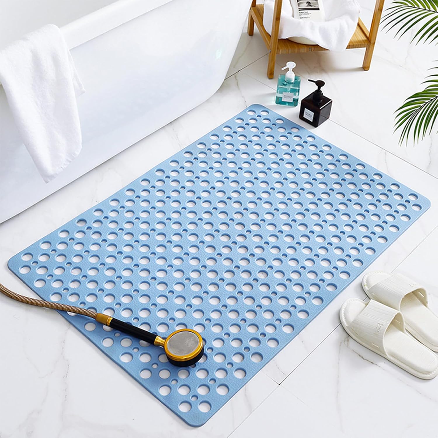 Porevo Shower Mat – Non Slip Bathtub Mat Drain Holes Suction Cup White Bathroom Safety