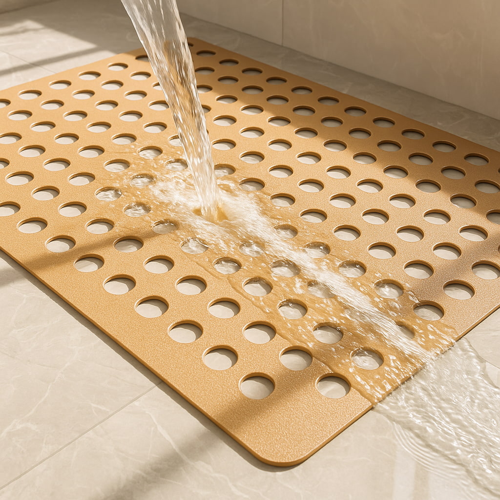 Porevo Shower Mat – Non Slip Bathtub Mat Drain Holes Suction Cup White Bathroom Safety