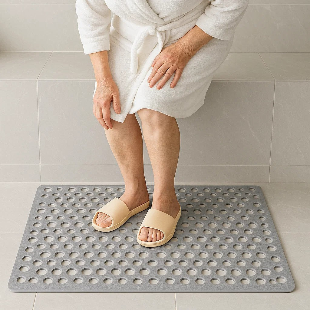 Porevo Shower Mat – Non Slip Bathtub Mat Drain Holes Suction Cup White Bathroom Safety