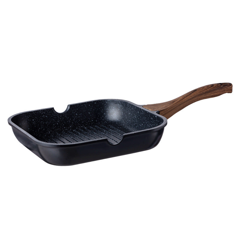 Gravina Square Grill Pan – Nonstick Granite Stone Ridged Induction Frying Pan Wood Handle Kitchen