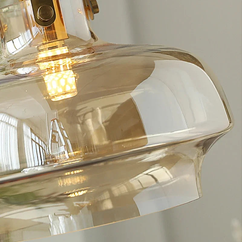 Seri Stepped Bowl Pendant Light – Glass Dome Ceiling Light Brass Cage Kitchen Island Dining Room