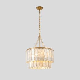 Calyra Tiered Chandelier – Modern Gold Shell Drum Living Room Dining Pendant Light