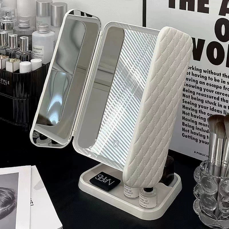 Reflectra Trifold Vanity Mirror – LED Lighted Makeup Mirror Tabletop Touch Control Adjustable Portable