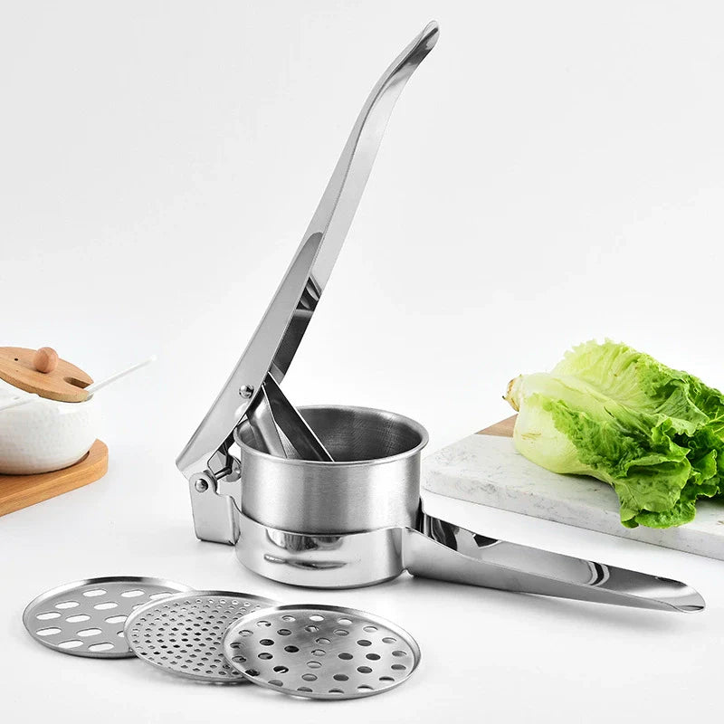 Pressaro Manual Potato Ricer – Stainless Steel Kitchen Masher 3 Interchangeable Discs Food Press