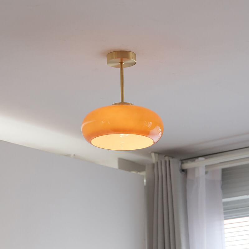 Amber Glass Semi Flush Ceiling Light – Mid-Century Modern Lighting Fixture