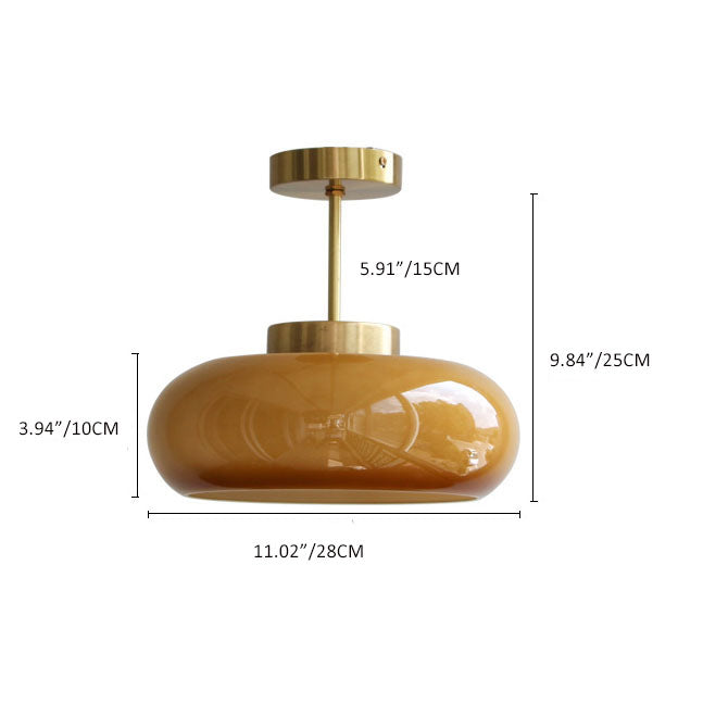 Amber Glass Semi Flush Ceiling Light – Mid-Century Modern Lighting Fixture