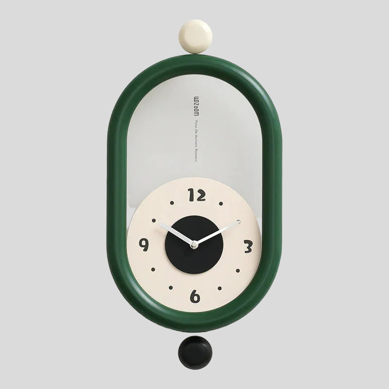 Ovalis Pendant Wall Clock – Mid Century Modern Green Oval Kitchen Living Room Bedroom Decor