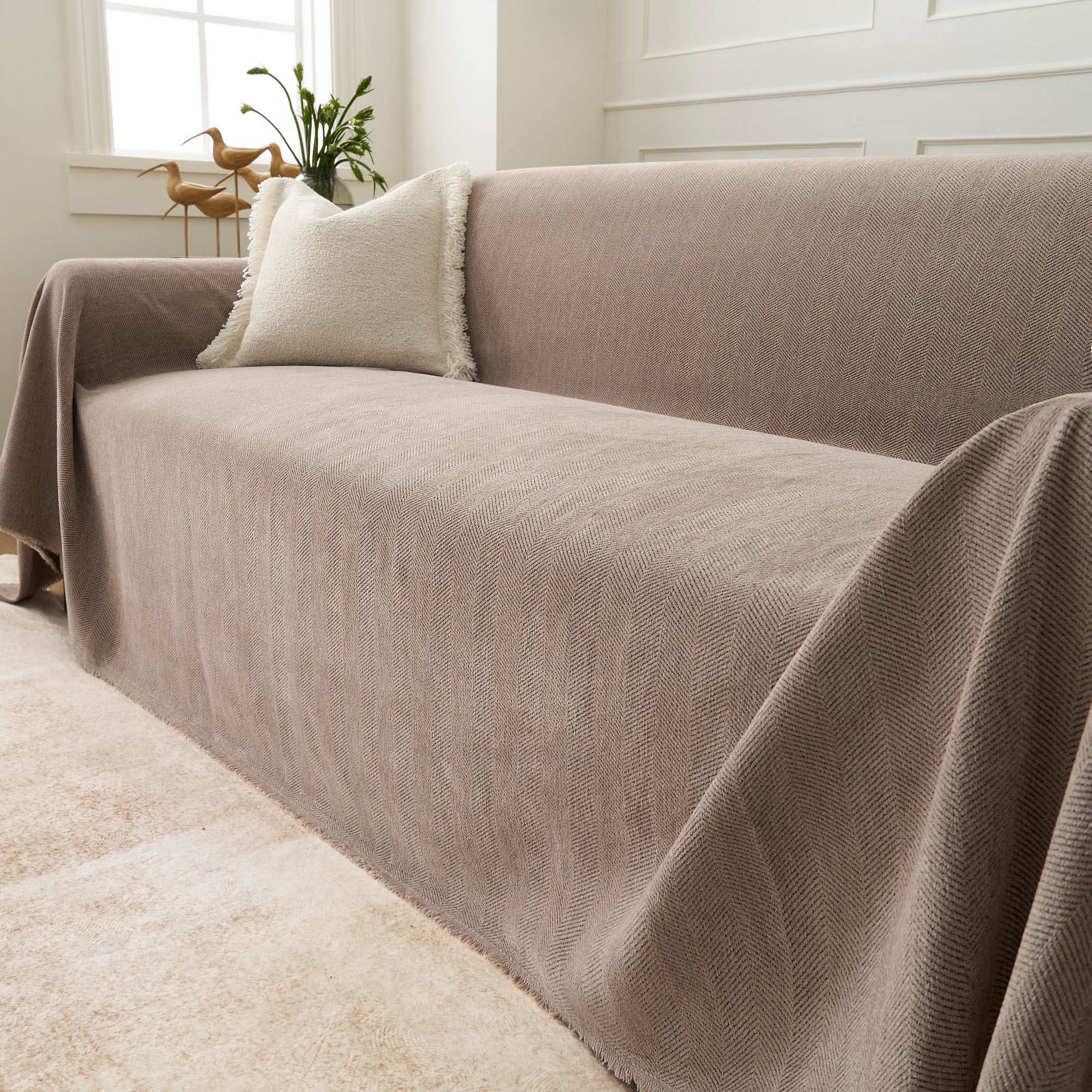 Herringbone Sofa Throw – Textured Cotton Couch Cover Slipcover Living Room Bedroom Furniture Protector