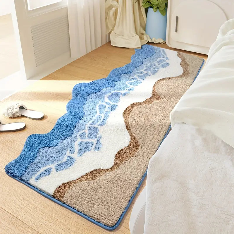Coasta Beach Bath Mat – Ocean Wave Microfiber Bathroom Rug Non Slip Backing Soft Absorbent