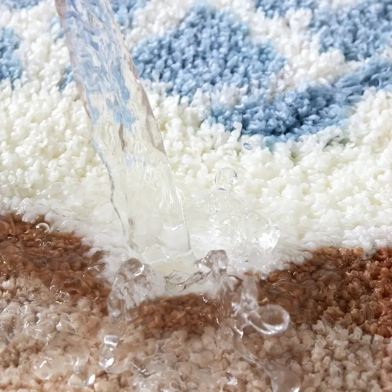 Coasta Beach Bath Mat – Ocean Wave Microfiber Bathroom Rug Non Slip Backing Soft Absorbent
