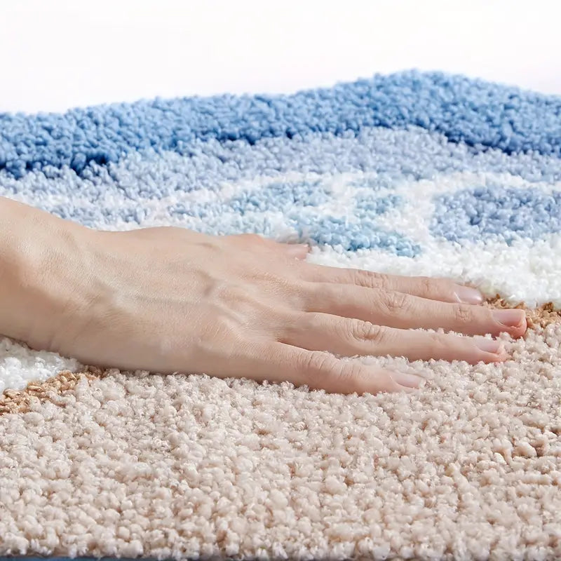 Coasta Beach Bath Mat – Ocean Wave Microfiber Bathroom Rug Non Slip Backing Soft Absorbent